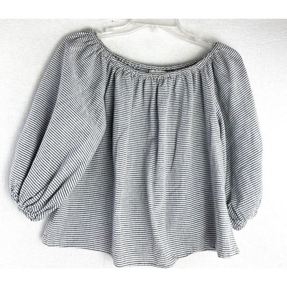 MAEVE Anthropologie Women Stripe Off Shoulder Boat Neck Puff Sleeve Blouse Sz:XS - Picture 1 of 8